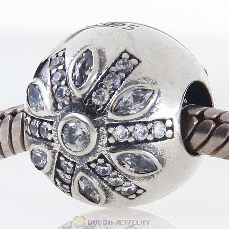 European 925 Sterling Silver Snowflake Charm Clear Stone Bead