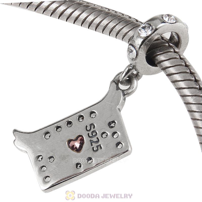 925 Sterling Silver Love Letter Envelope Charm with Clear Crystal