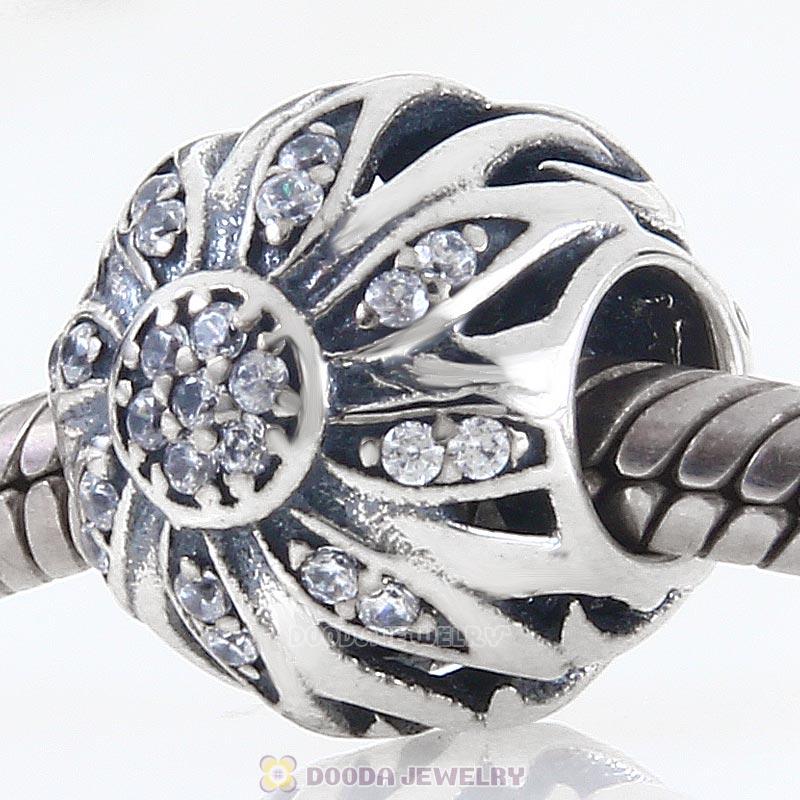 925 Sterling Silver Sunflower Charm with Clear Zircon Stone 