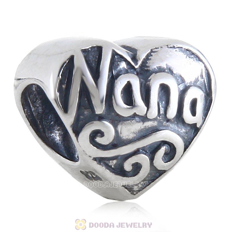 925 Sterling Silver I Love Nana Heart Bead Antique Style