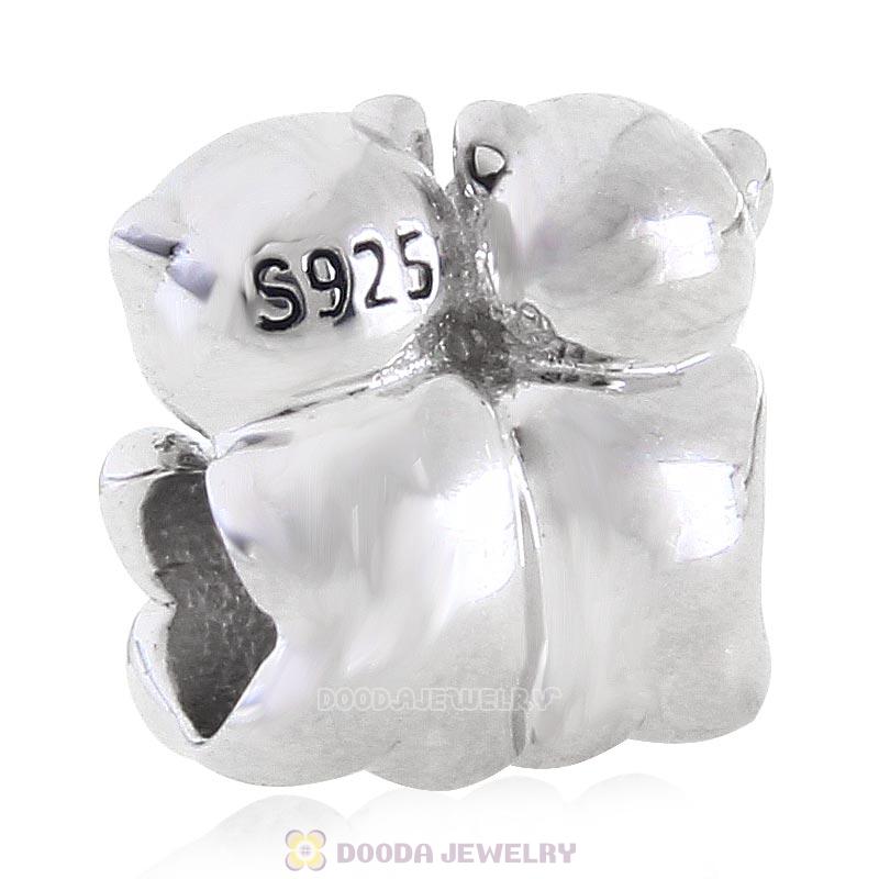 925 Sterling Silver Bear Hug Pink Heart Charm with Stone