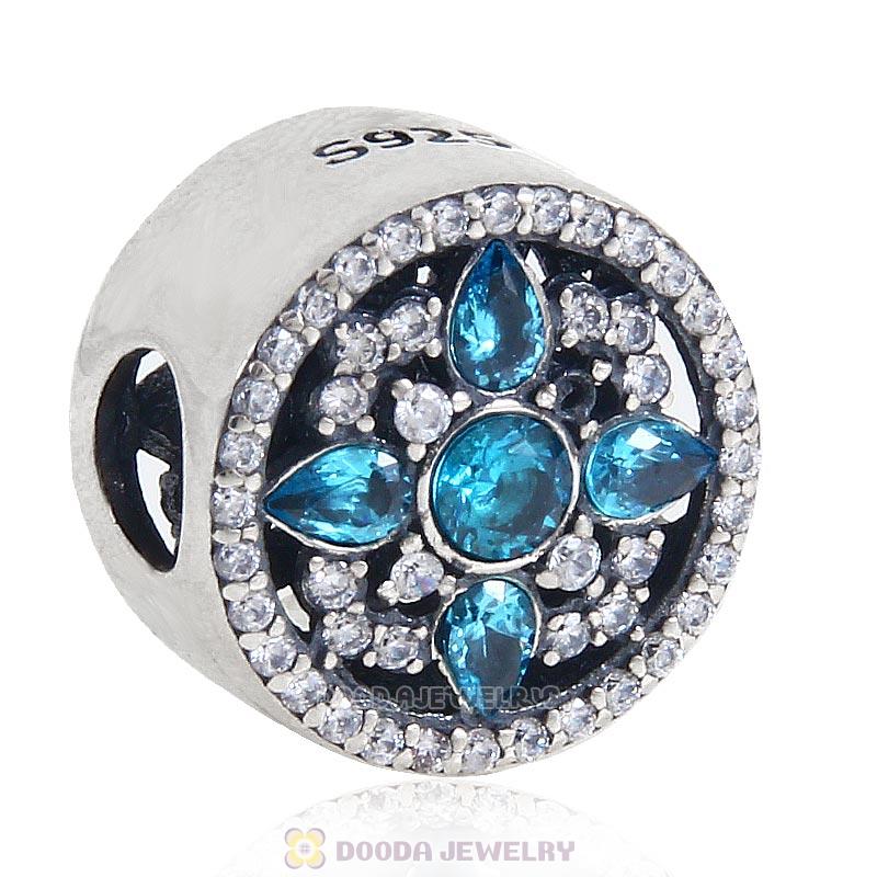 925 Sterling Silver Shimmering Blue Cz Charm Bead