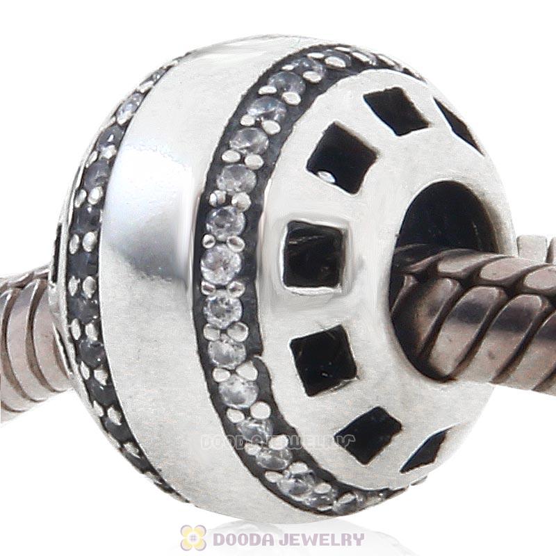 925 Sterling Silver European Style Bead with Clear Stone 