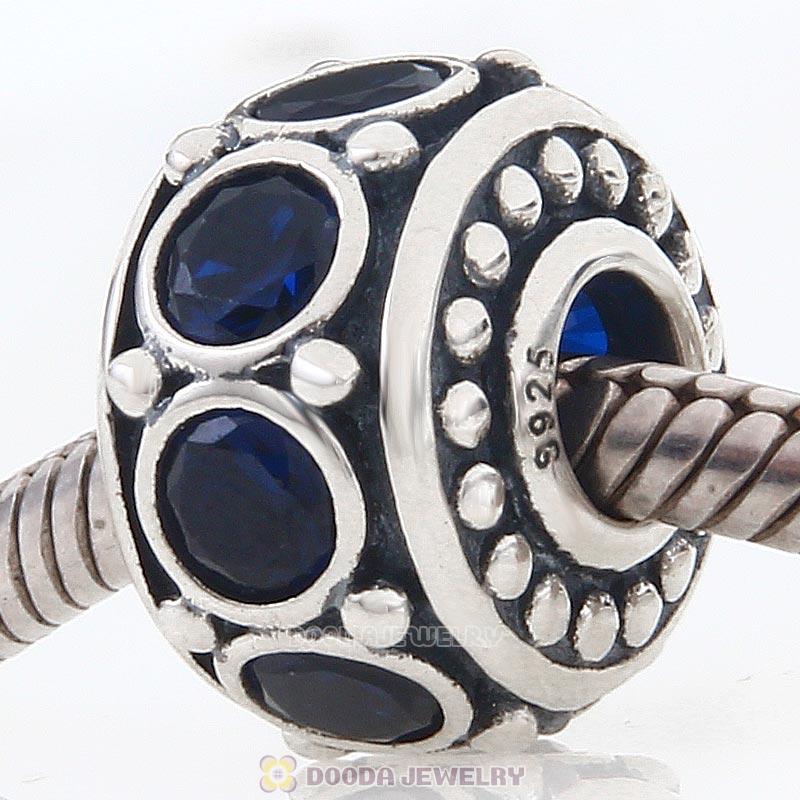 European 925 Sterling Silver Blue Cz Spacer Charm Bead 