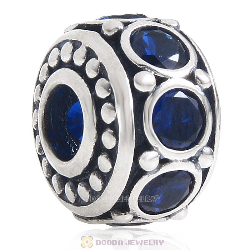 European 925 Sterling Silver Blue Cz Spacer Charm Bead 