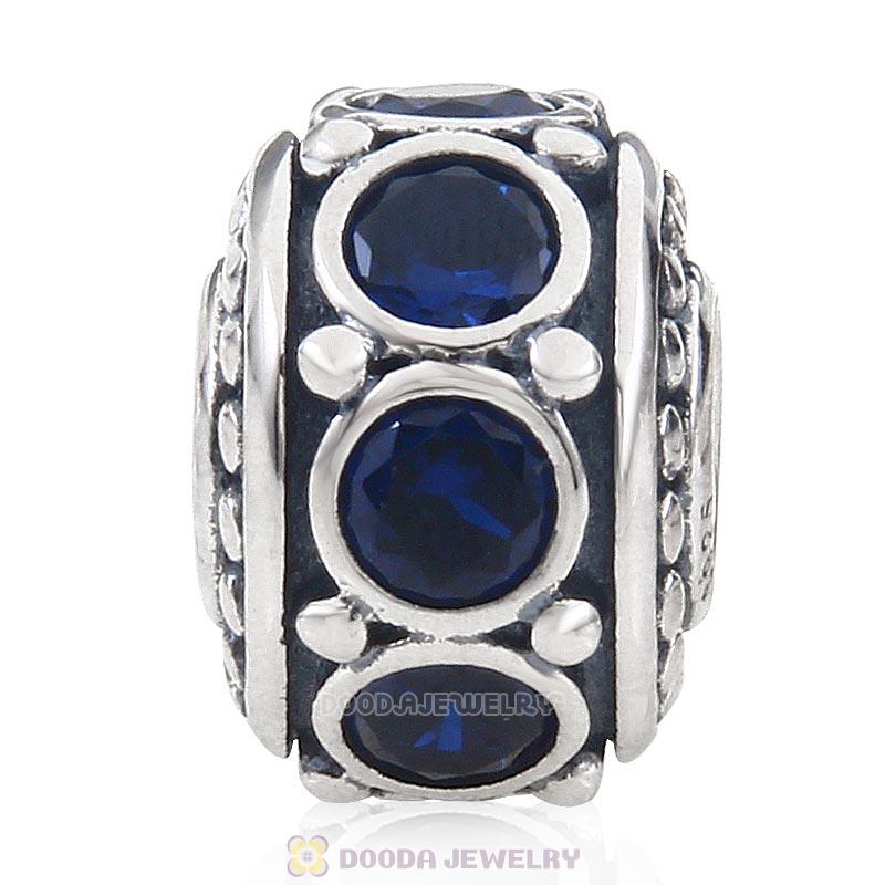 European 925 Sterling Silver Blue Cz Spacer Charm Bead 