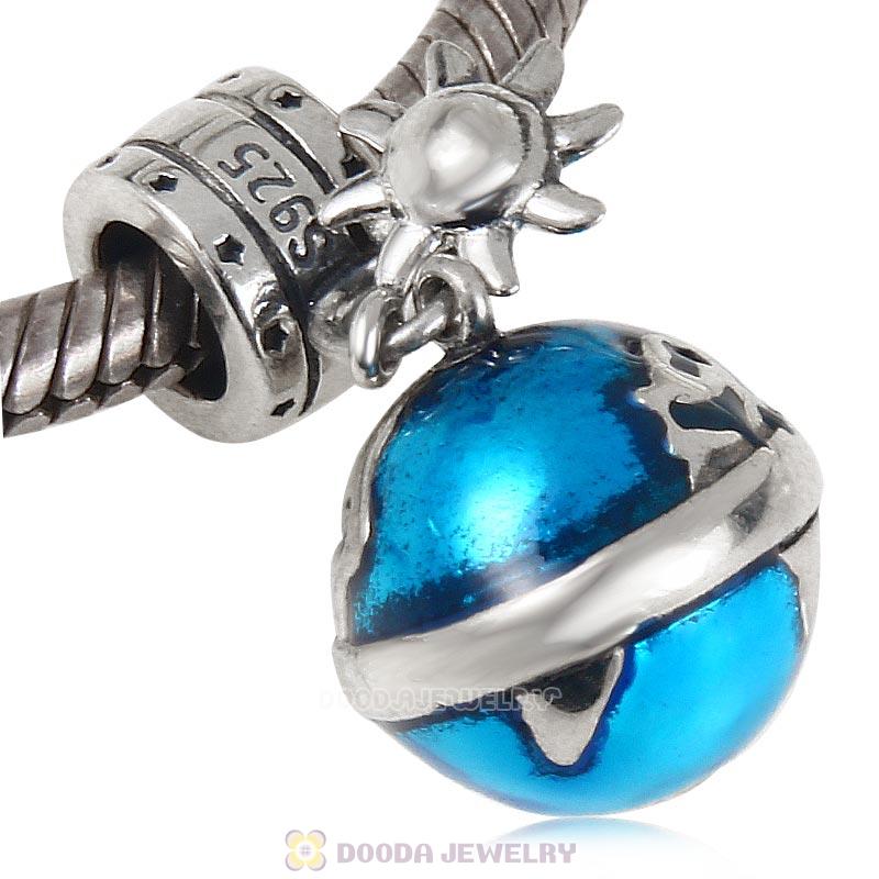 925 Sterling Silver Around the World Earth Dangle Charm