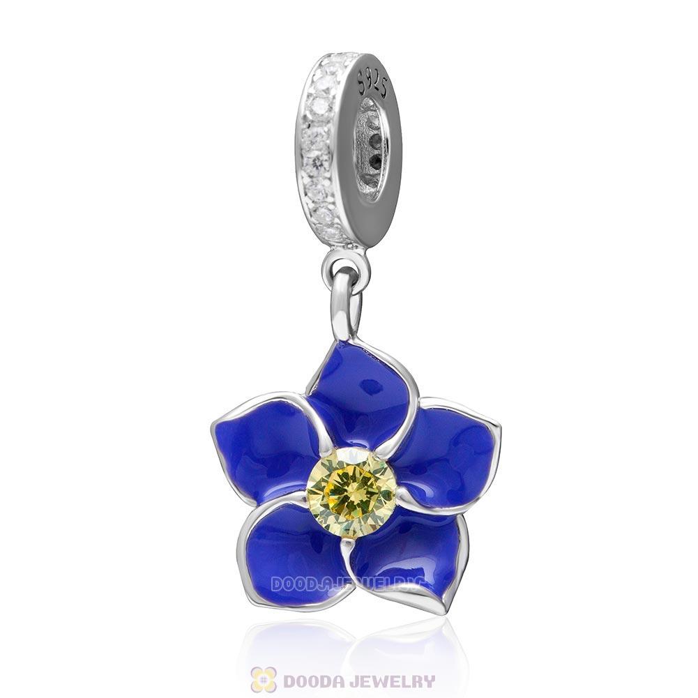 Enamel 925 Sterling Silver Orchid Flower Charm with CZ Stone 