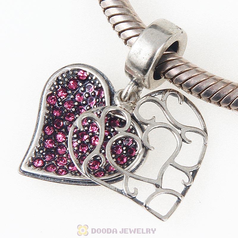  925 Sterling Silver Rose Crystal Heart Love Pendant Charm 