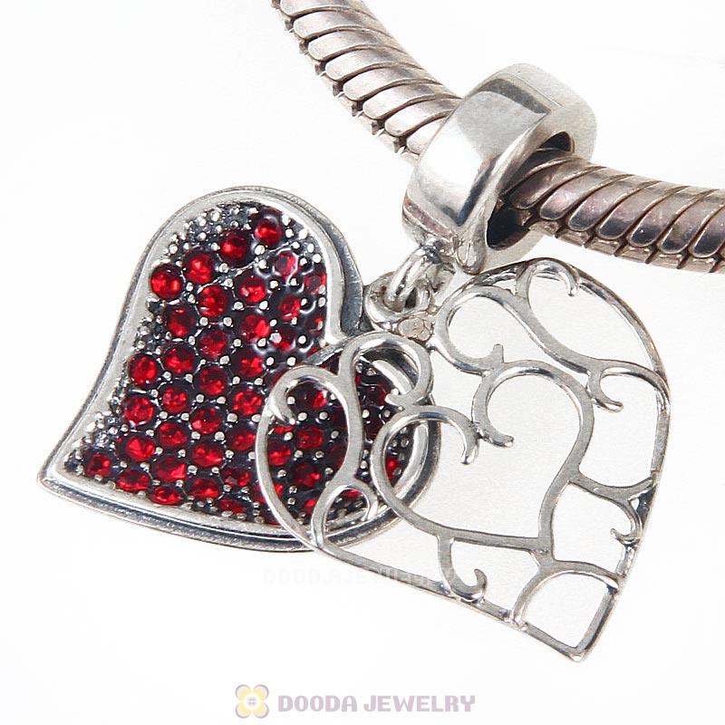  925 Sterling Silver Red Crystal Heart Love Pendant Charm 