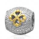 925 Sterling Silver Gold Plated Four Leaf Clover with Pave Clear Stone Charm Bead