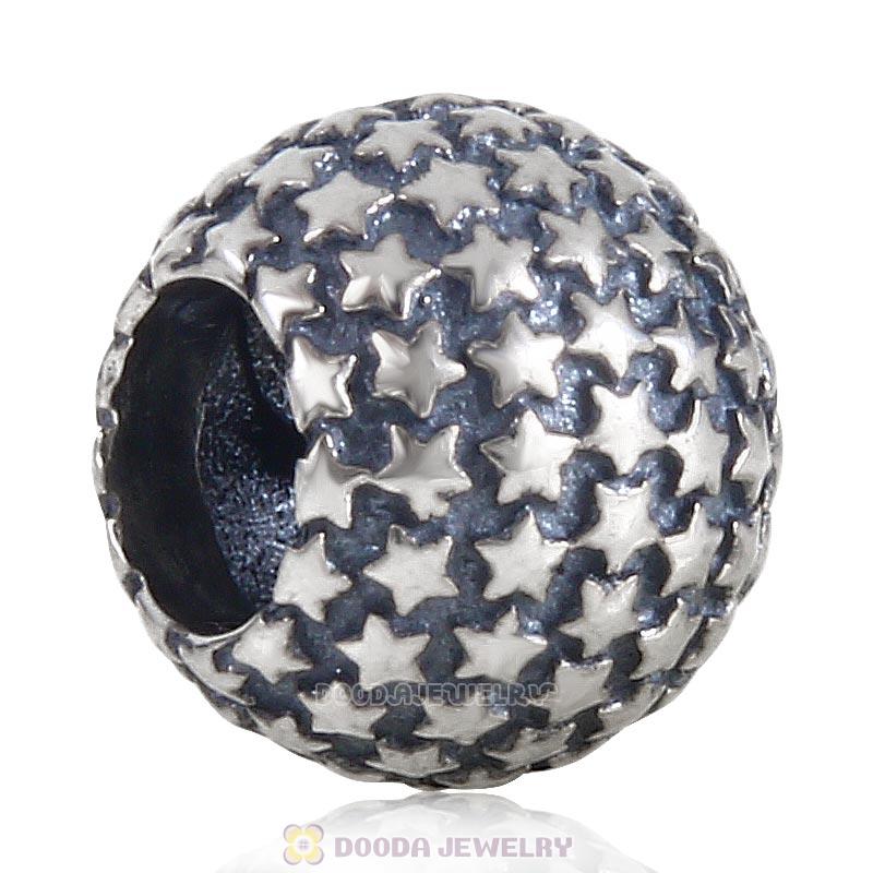 Solid Antique 925 Sterling Silver Full of Star Charm Bead