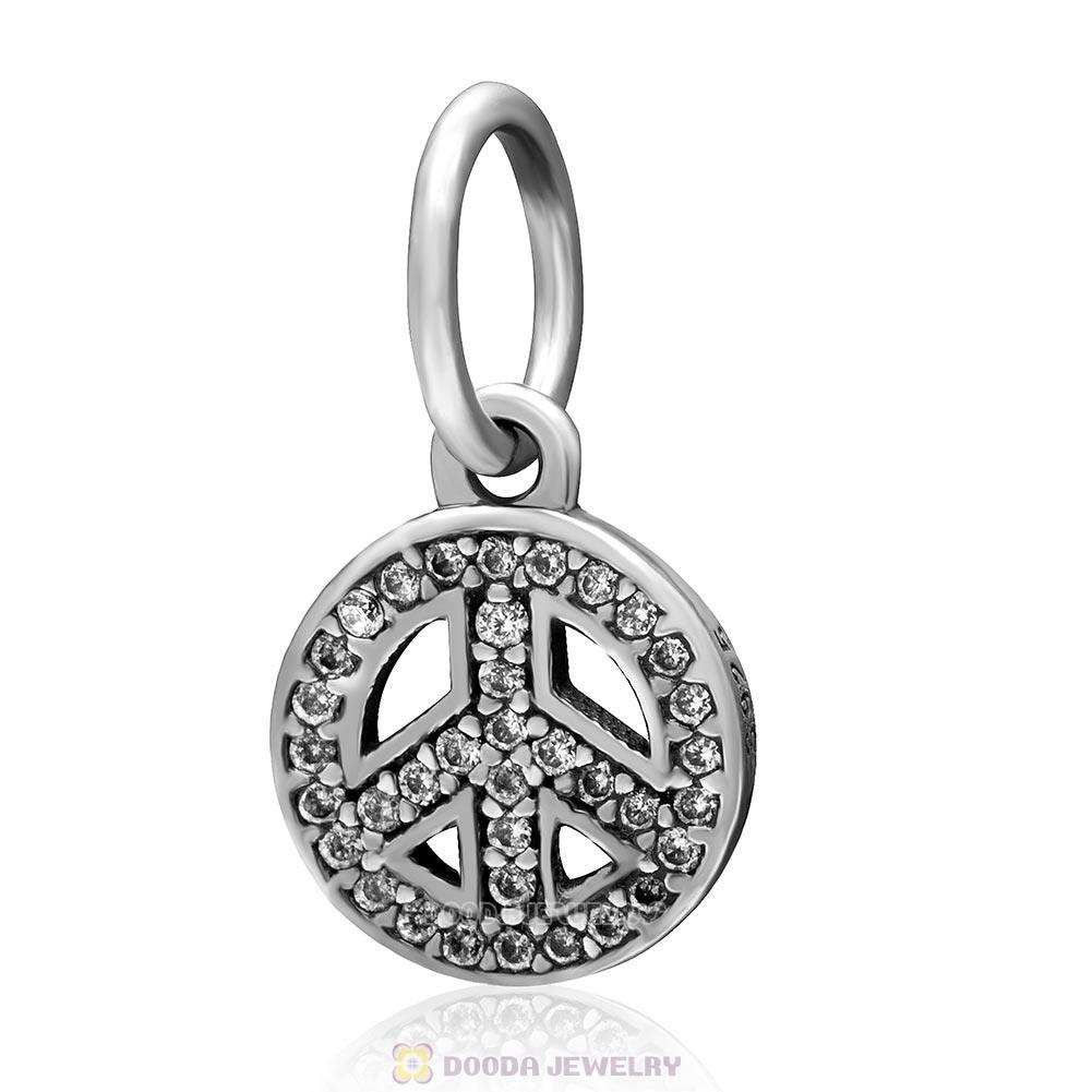 925 Sterling Silver Symbol of Peace Charm with Clear Cz