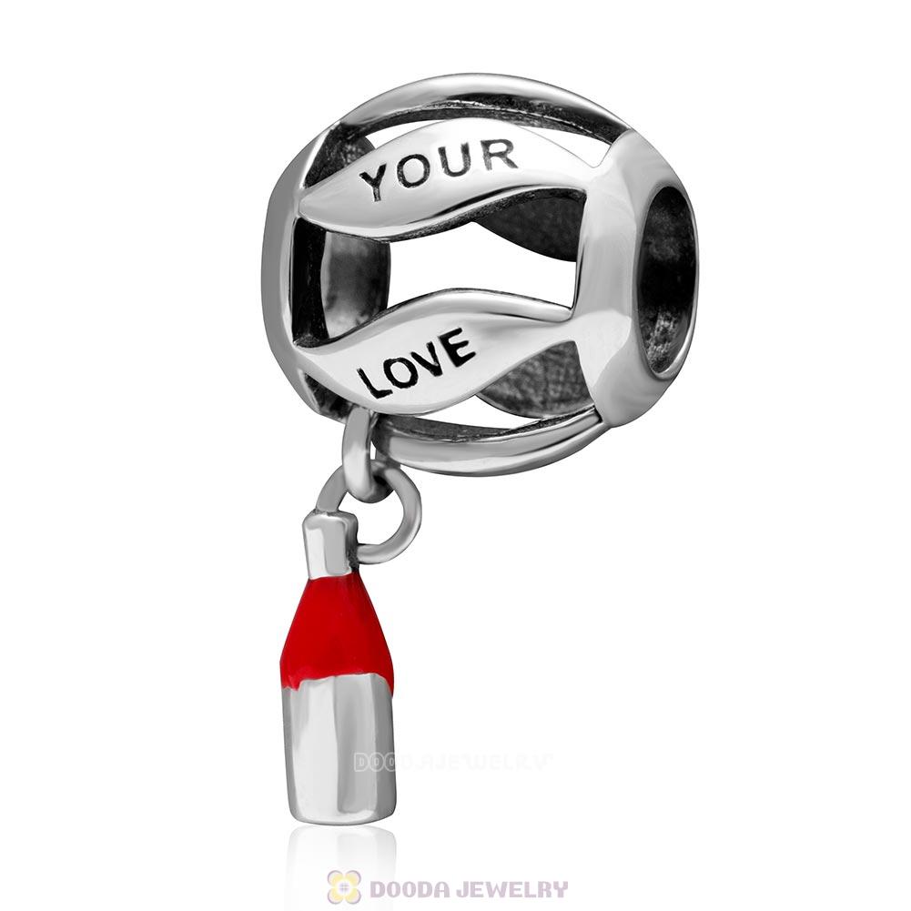 Your Love is Better Than Wine 925 Sterling Silver with Red Enamel Bowling Ball Charm Bead