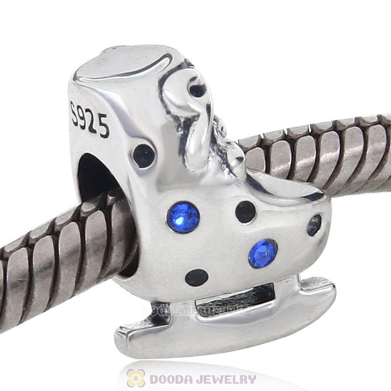 925 Sterling Silver Ski Boot European Charm Bead with Sapphire Crystal