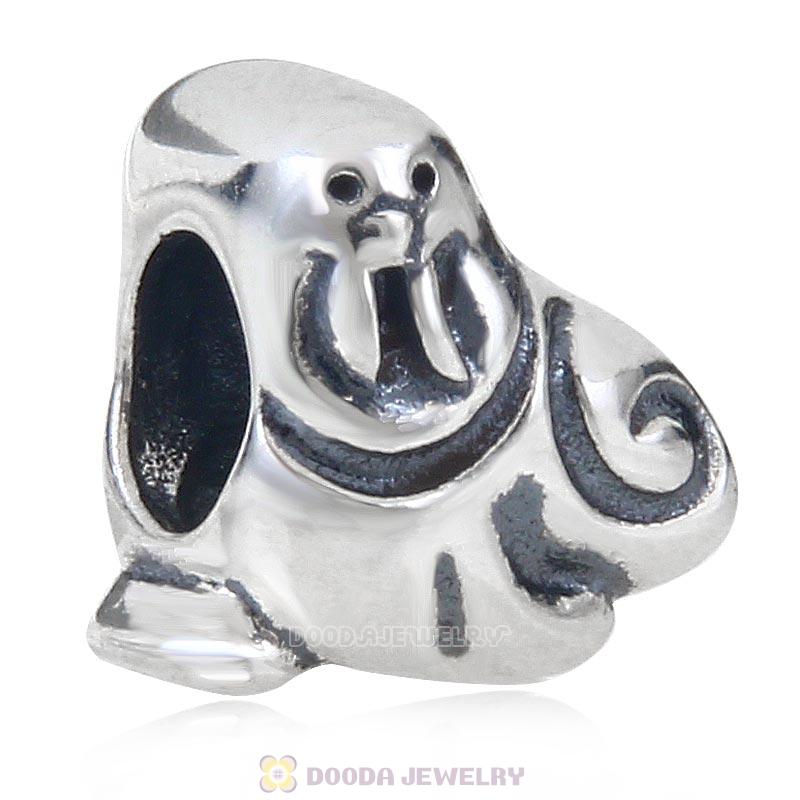 Solid Antique 925 Sterling Silver Sea Lion Charm Bead