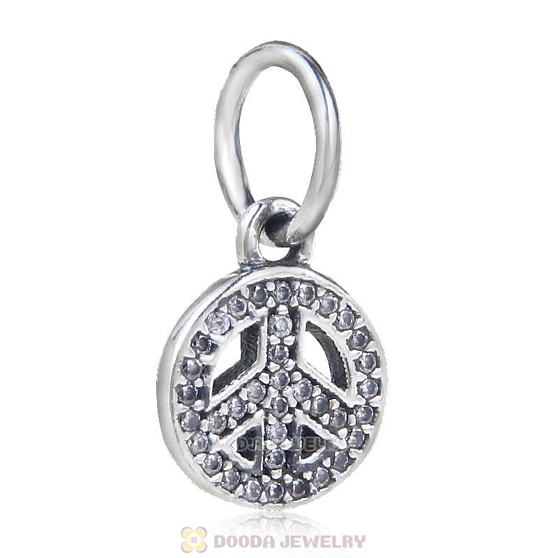 925 Sterling Silver Symbol of Peace Charm with Clear Cz