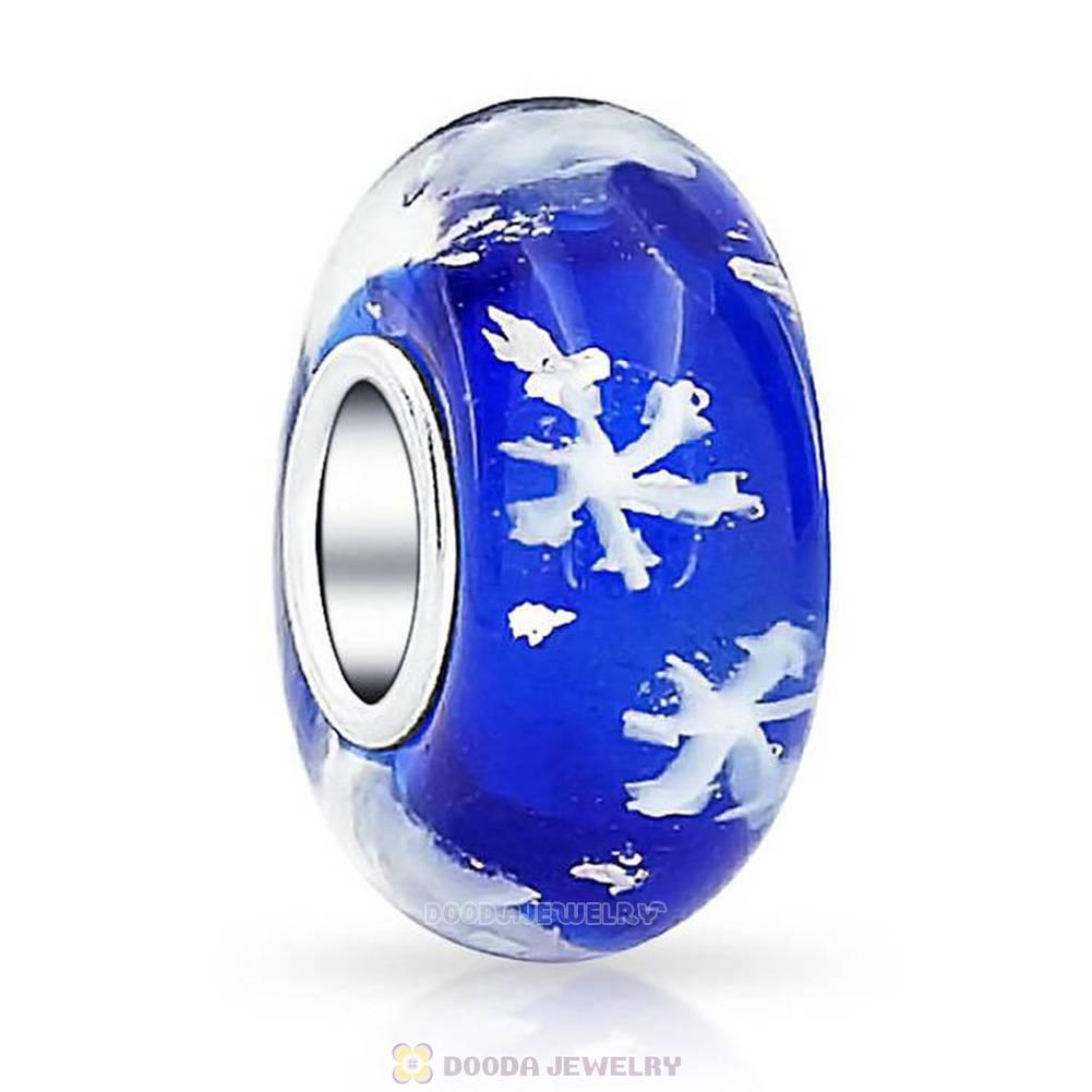 Blue Snowflake Glass Beads with Silver Shatter fit European Largehole Jewelry Bracelet