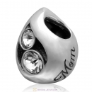 Mom Letter 925 Sterling Silver Clear Crystal Waterdrop Charm Bead