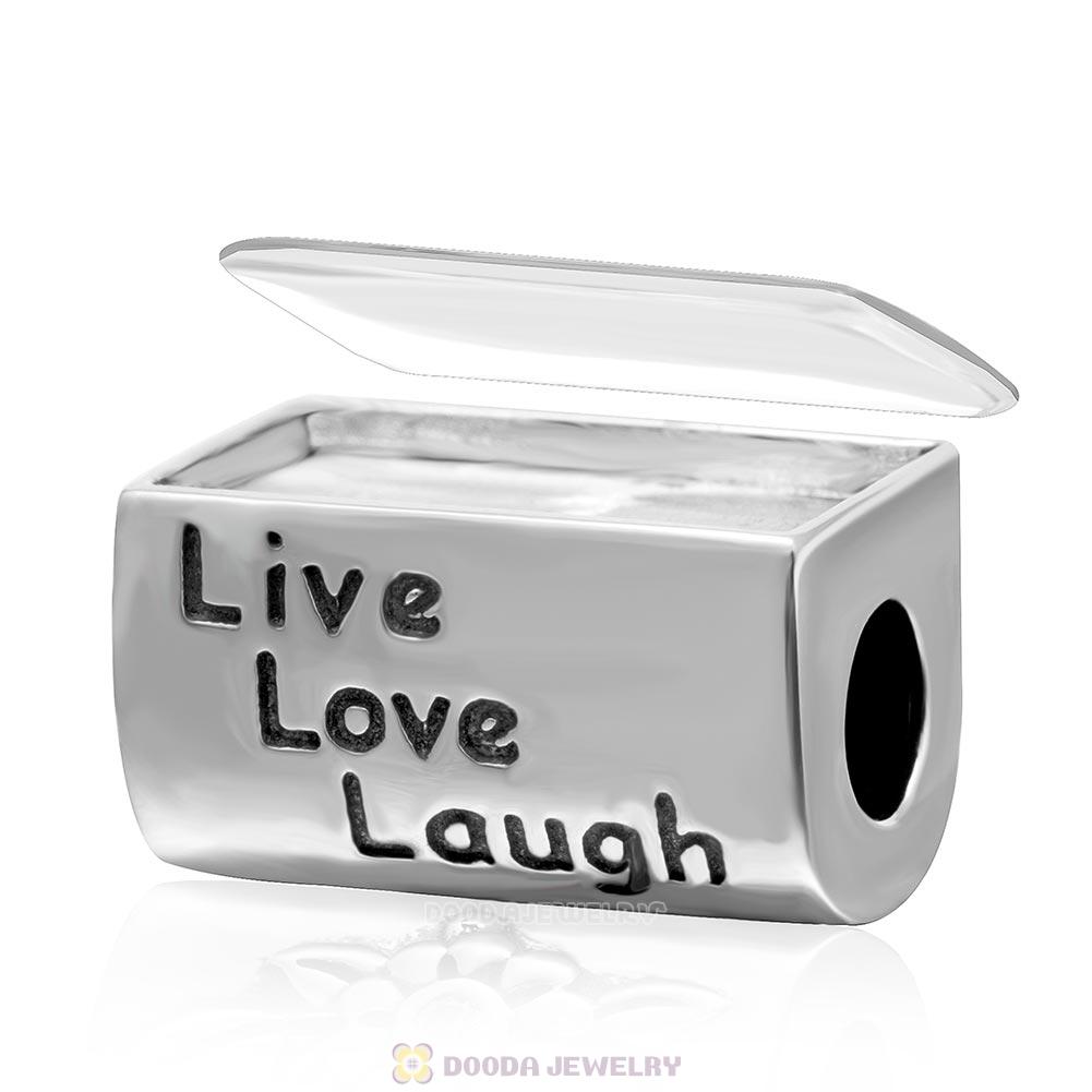 925 Sterling Silver Live Love Laugh Rectangle Charm Bead with DIY Photo Function