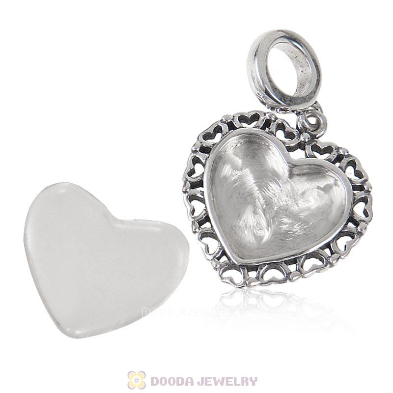 925 Sterling Silver Dangle Love Heart Personalized Photo Charm Bead 