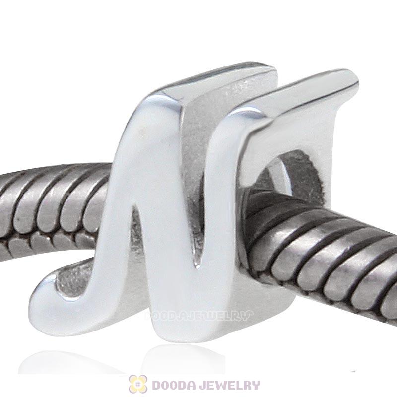 DIY 925 Sterling Silver Alphabet Letter N Charm Beads