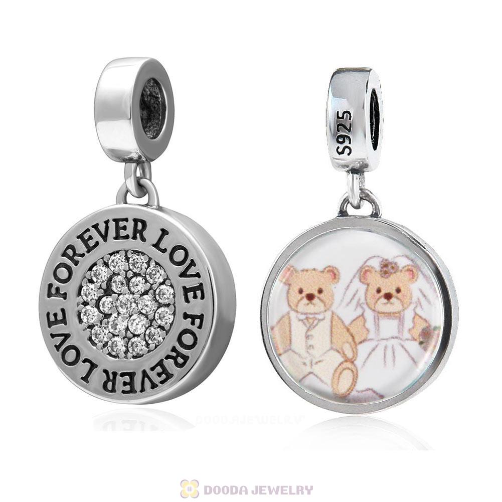 Wedding Lover Bear 925 Sterling Silver Dangle Love Forever Personalized Photo Charm Pendant