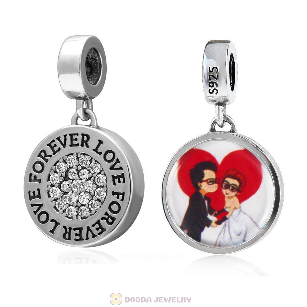 Lover Kiss 925 Sterling Silver Dangle Love Forever Personalized Photo Charm Pendant