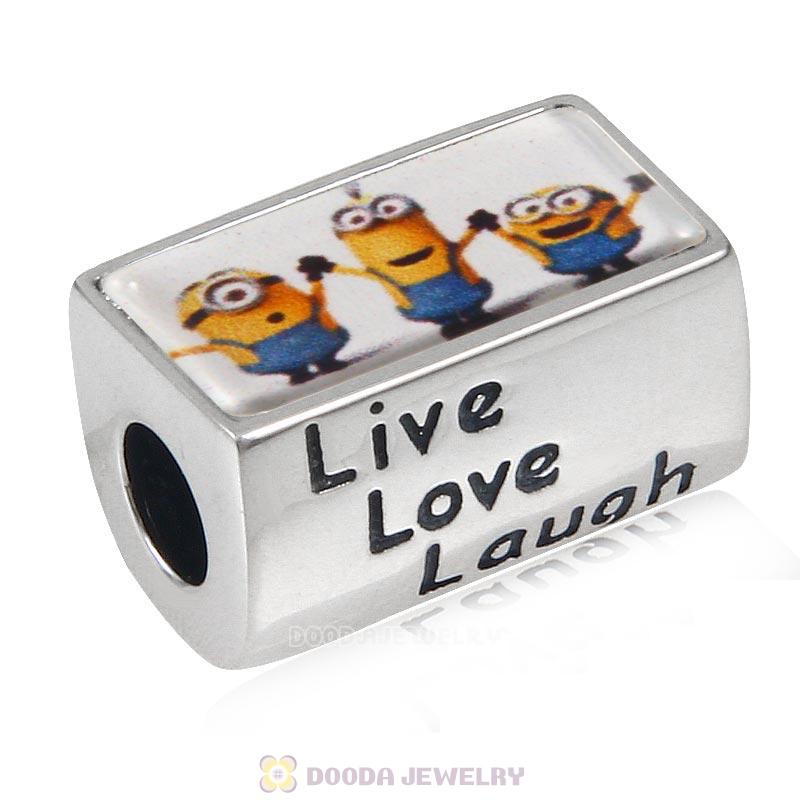 TV Character Minions Charm 925 Sterling Silver Live Love Laugh Rectangle Bead with DIY Photo