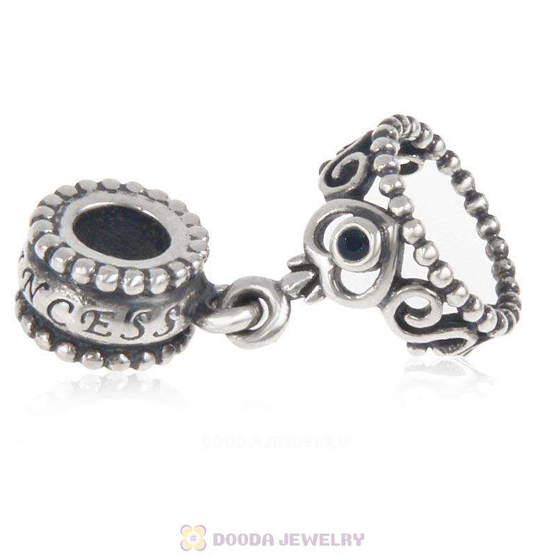 European Sterling Silver My Princess Dangle With Jet Austrian Crystal