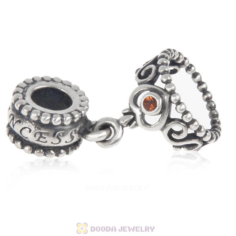 European Sterling Silver My Princess Dangle With Smoked Topaz Austrian Crystal