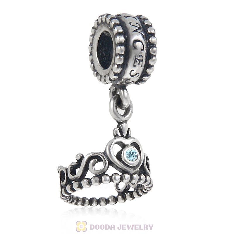 European Sterling Silver My Princess Dangle With Aquamarine Austrian Crystal