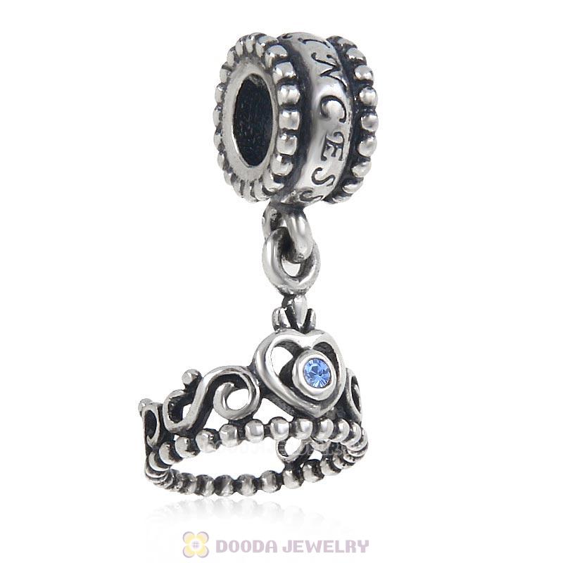 European Sterling Silver My Princess Dangle With Sapphire Austrian Crystal