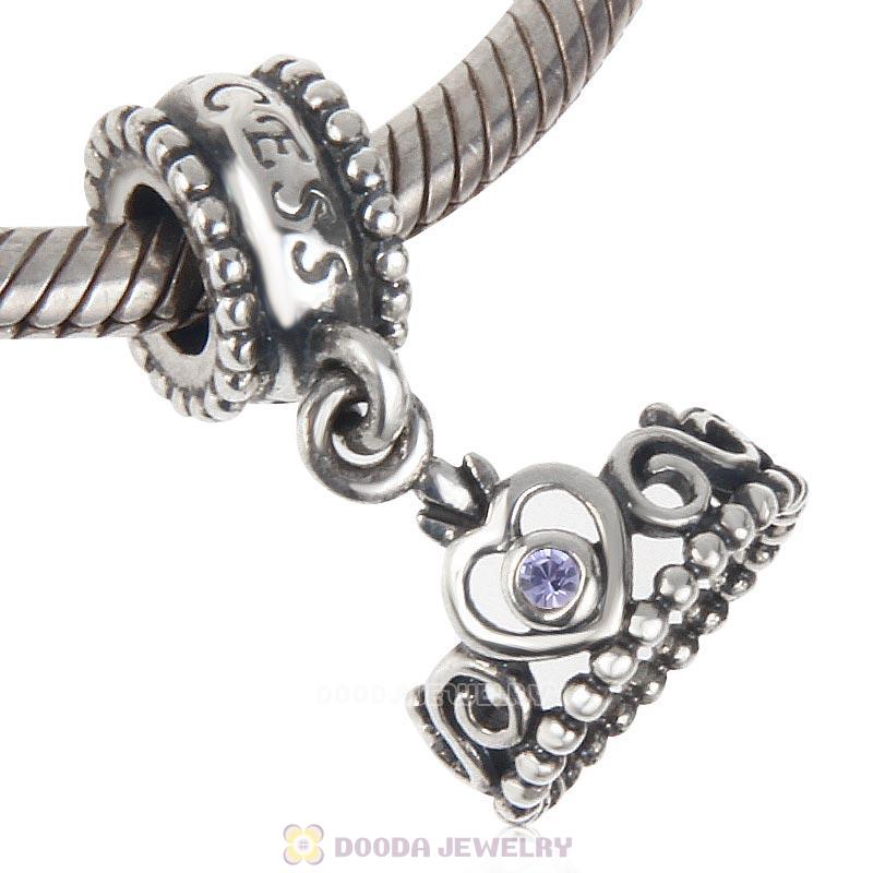 European Sterling Silver My Princess Dangle With Tanzanite Austrian Crystal