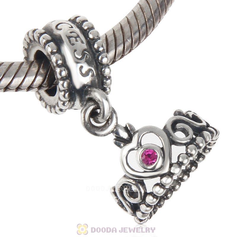 European Sterling Silver My Princess Dangle With Fuchsia Austrian Crystal