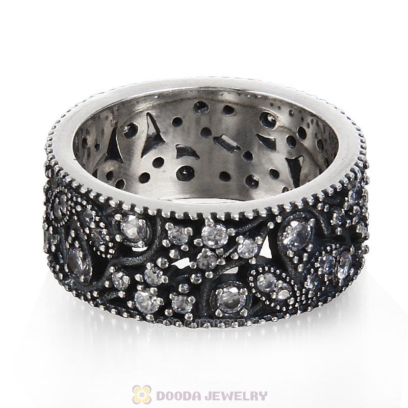 925 Sterling Silver Shimmering Leaves Ring with Clear CZ