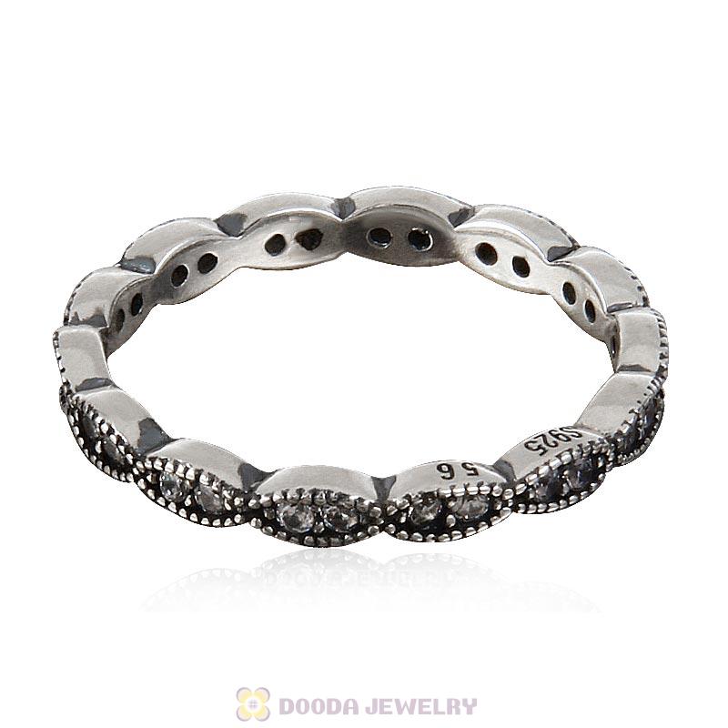 925 Sterling Silver Sparkling Leaves Ring with Clear CZ