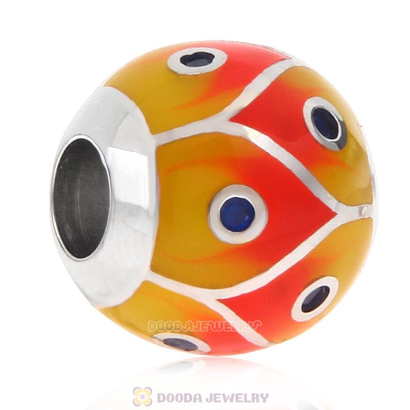 European Style Round Ball Bead 925 Sterling Silver with Enamel