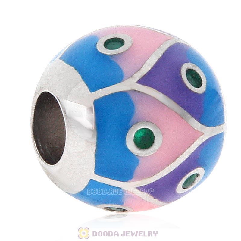 European Style Round Ball Bead 925 Sterling Silver with Enamel
