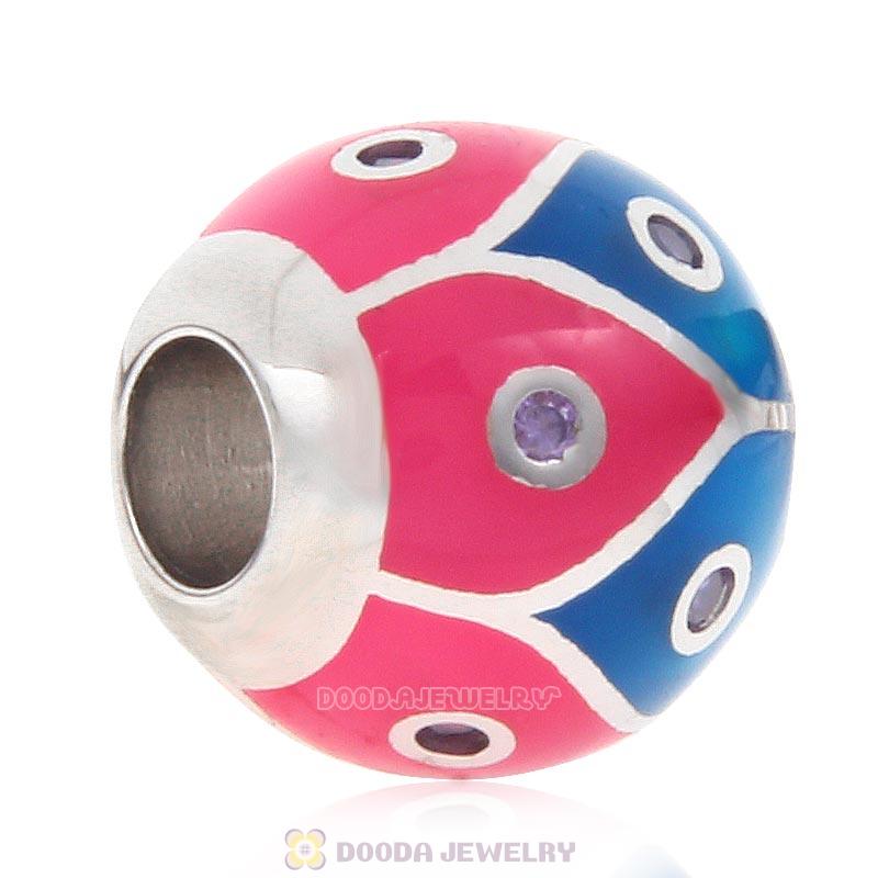 European Style Round Ball Bead 925 Sterling Silver with Enamel
