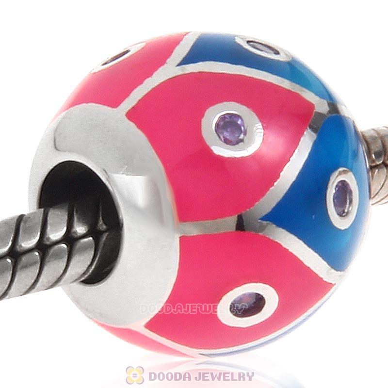 European Style Round Ball Bead 925 Sterling Silver with Enamel