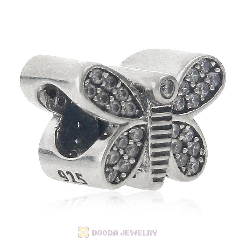 Sparkling Butterfly Charm 925 Sterling Silver Bead