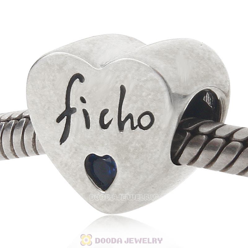 Ficho Love Charm 925 Sterling Silver Blue CZ Bead
