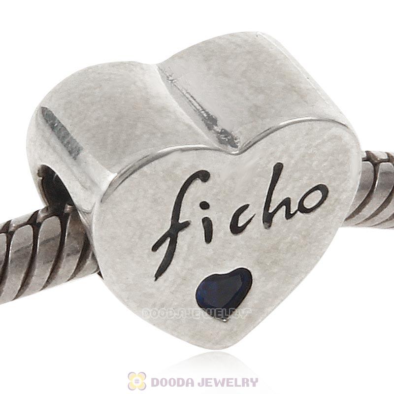 Ficho Love Charm 925 Sterling Silver Blue CZ Bead