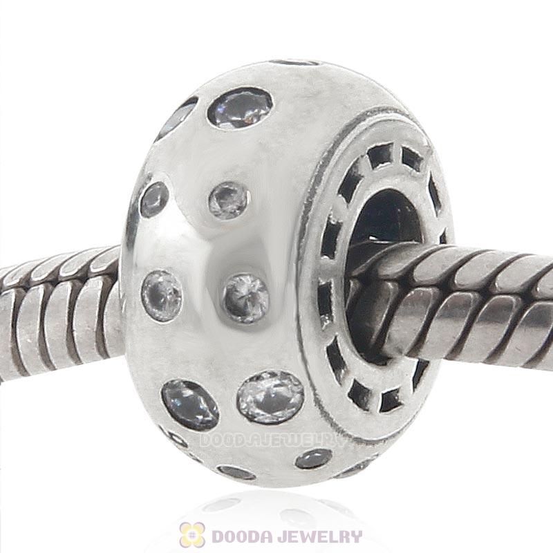 925 Sterling Silver European Style Spacer Bead with Clear Stone