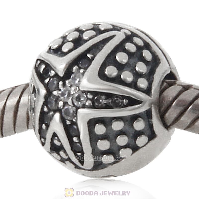 Starfish Clip Charm 925 Sterling Silver Bead with Clear CZ