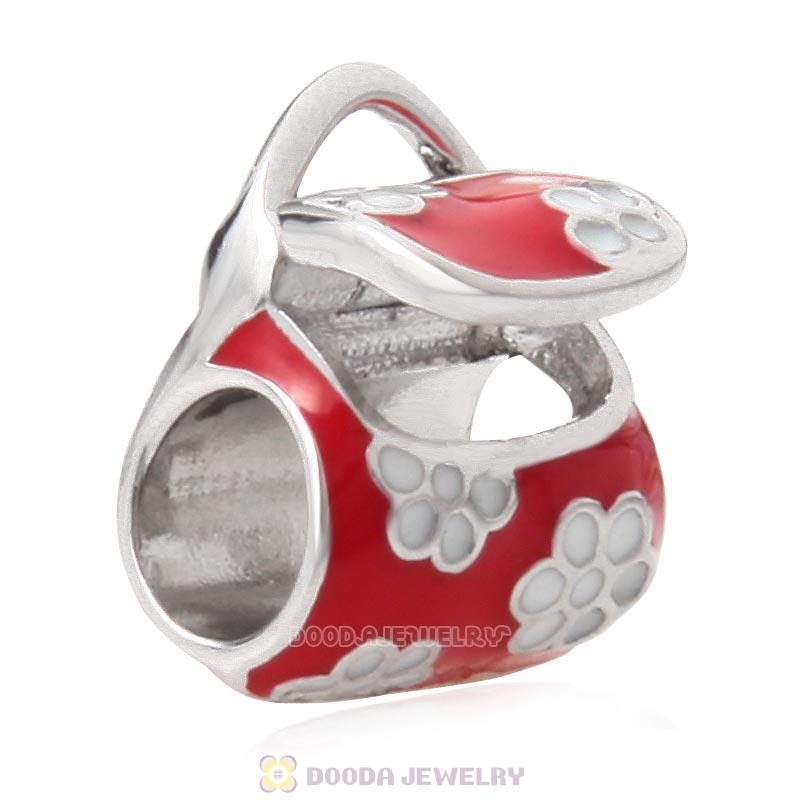 Woman Red Handbag Charm 925 Sterling Silver Bead