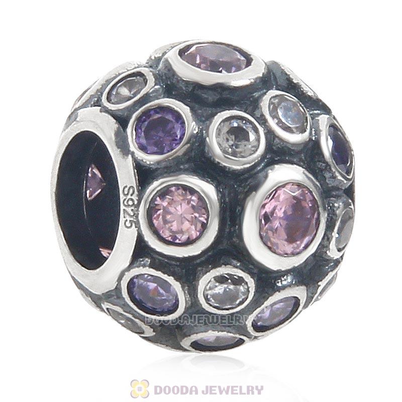925 Sterling Silver Bead with Clear Pink and Purple Cubic Zirconia