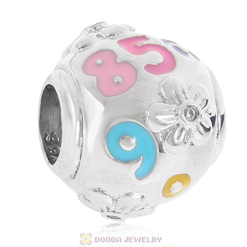 925 Sterling Silver Colorful Number Charm with Enamel