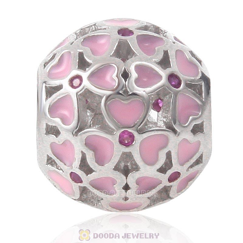 925 Sterling Silver Pink Flower Love Charm Bead